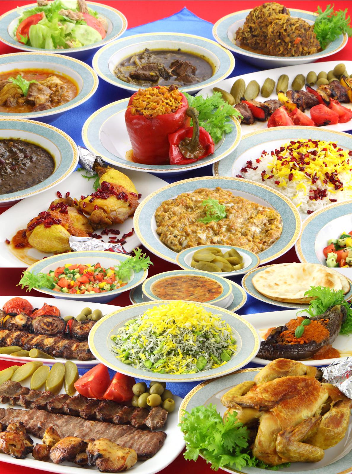 Persian, Indian and Italian food background in Shandiz Tokyo